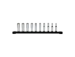 10 pc 1/4'' Drive Deep METRIC Socket Set with Storage Rail