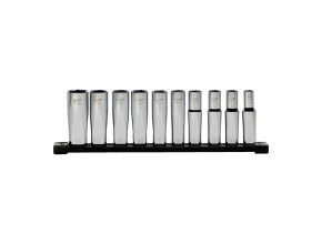 10 pc 1/2'' Drive Deep METRIC Socket Set with Storage Rail